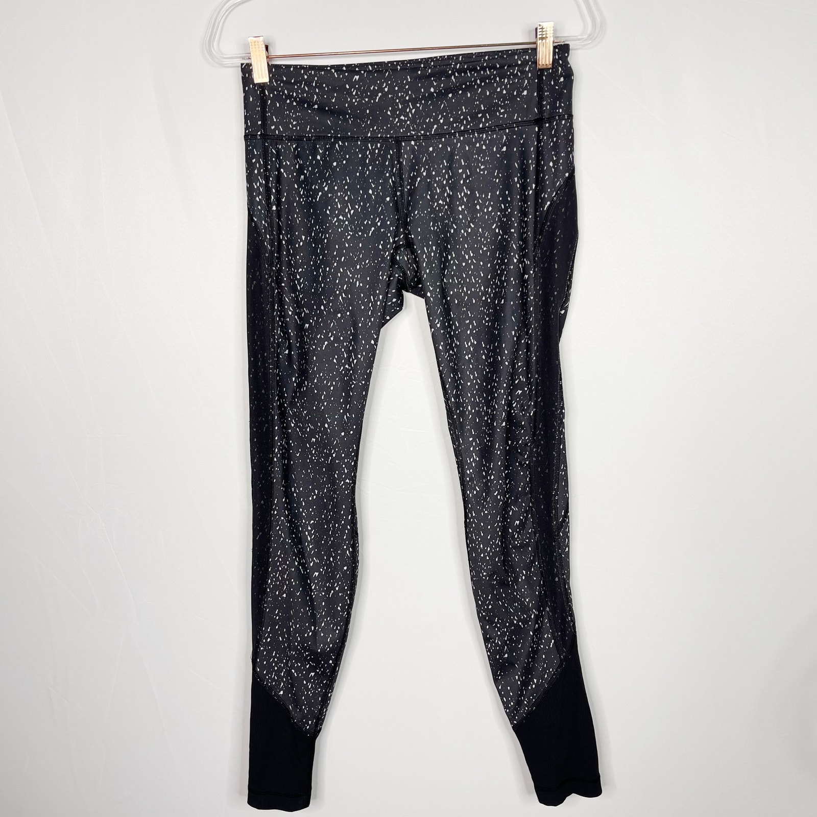 Lululemon Womens 8 Black White Special Edition Speckled Leggings Mesh Pieced